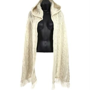 Aran Crafts Scarf Shawl Hooded Merino Wool Fringe